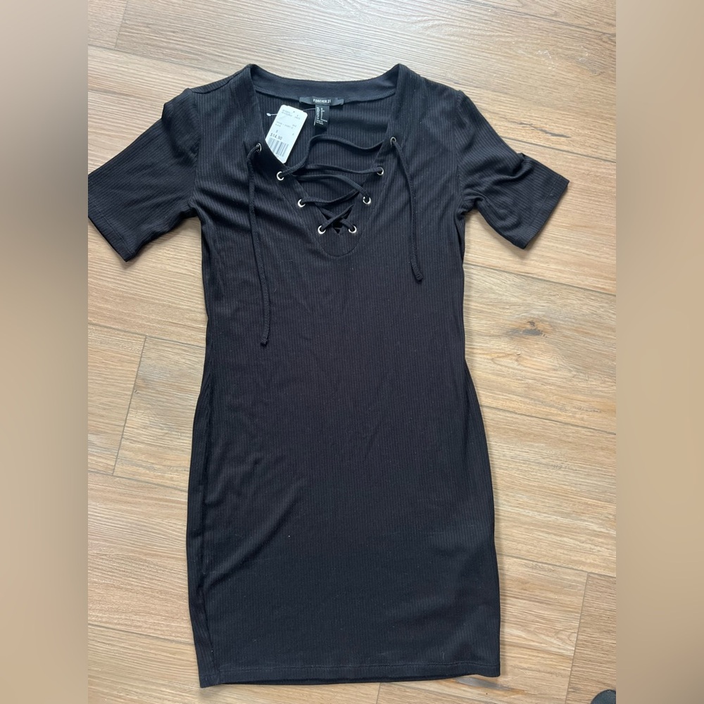 Forever 21 Black Lace-Up Mini Dress